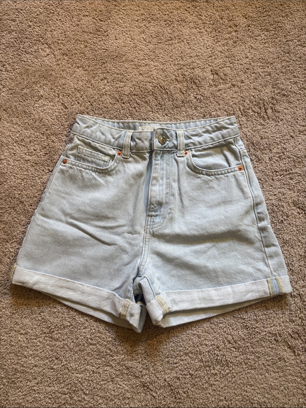 Mango High-Waist Pale Blue Denim Shorts
